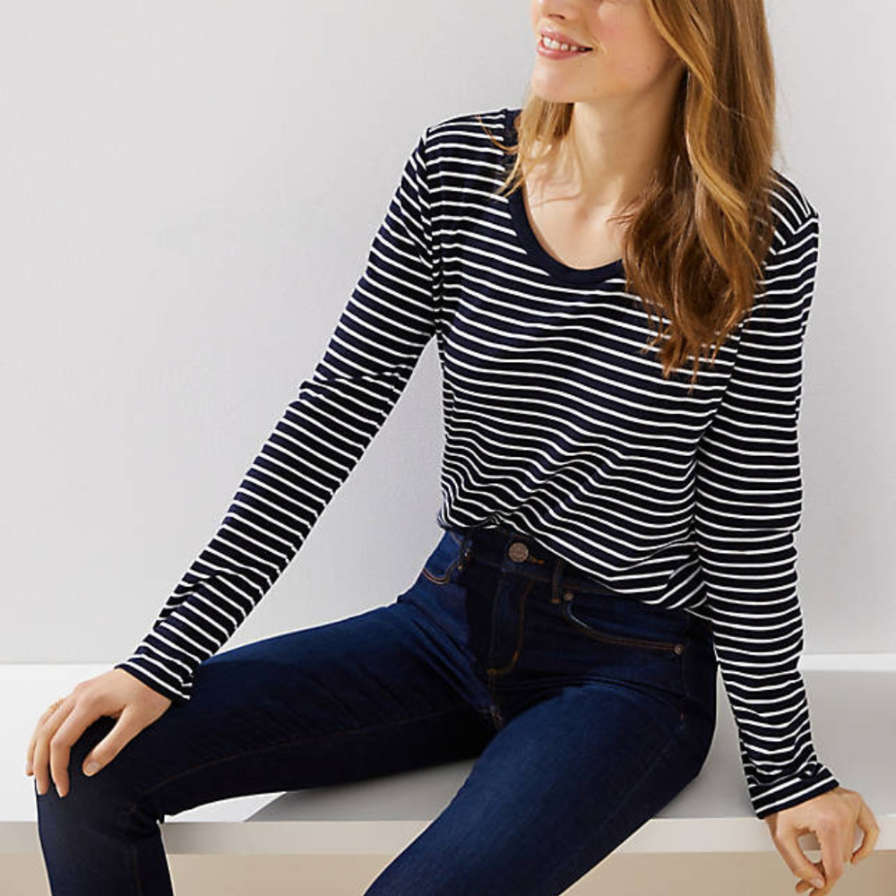LOFT Petite Striped Scoop Neck Tee